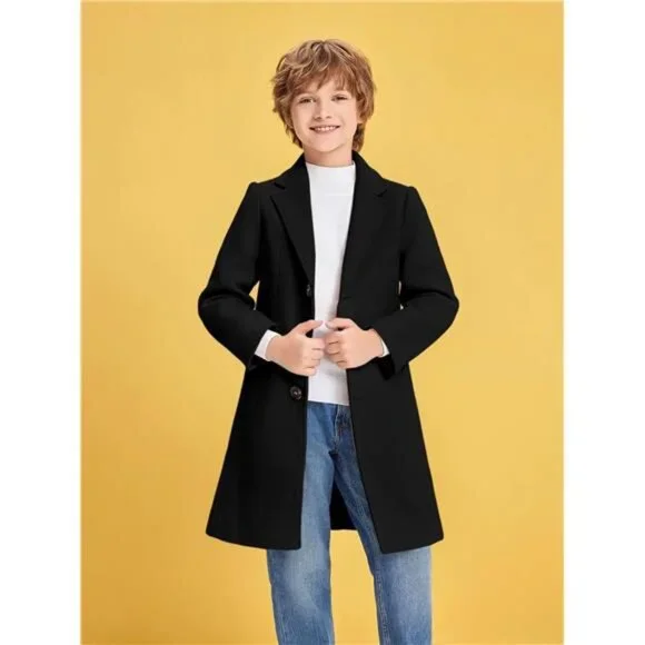 Boys Trench Coat Winter Notch Lapel Long Jacket Single Breasted